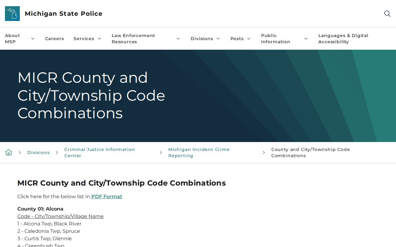 Official Michigan reference for Mecosta County and Stanwood village jurisdiction codes